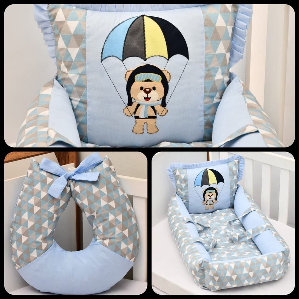 kit de ninho redutor azul + almofada amamentação mamãe bebê