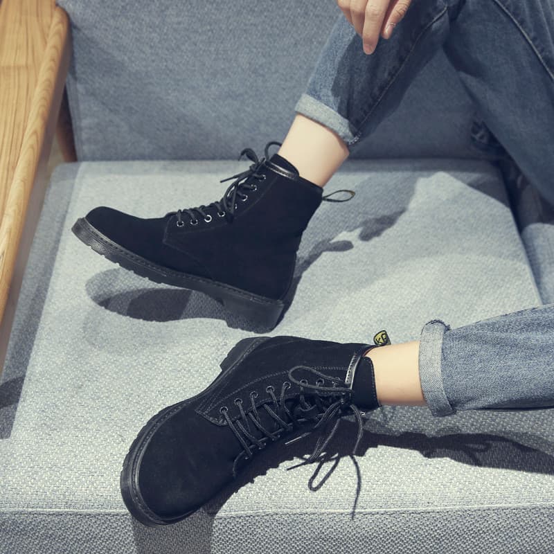 Botas Martin foscas masculinas outono versão coreana corte médio oito buracos All-Match casal inverno lã @-