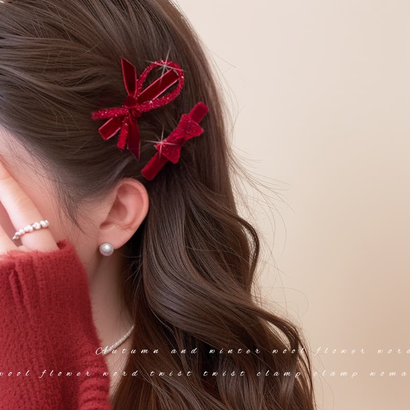 Grampo de cabelo com laço vermelho, cocar de natal, ano novo, orelha, franja, clipe lateral 2026, acessórios de cabelo d
