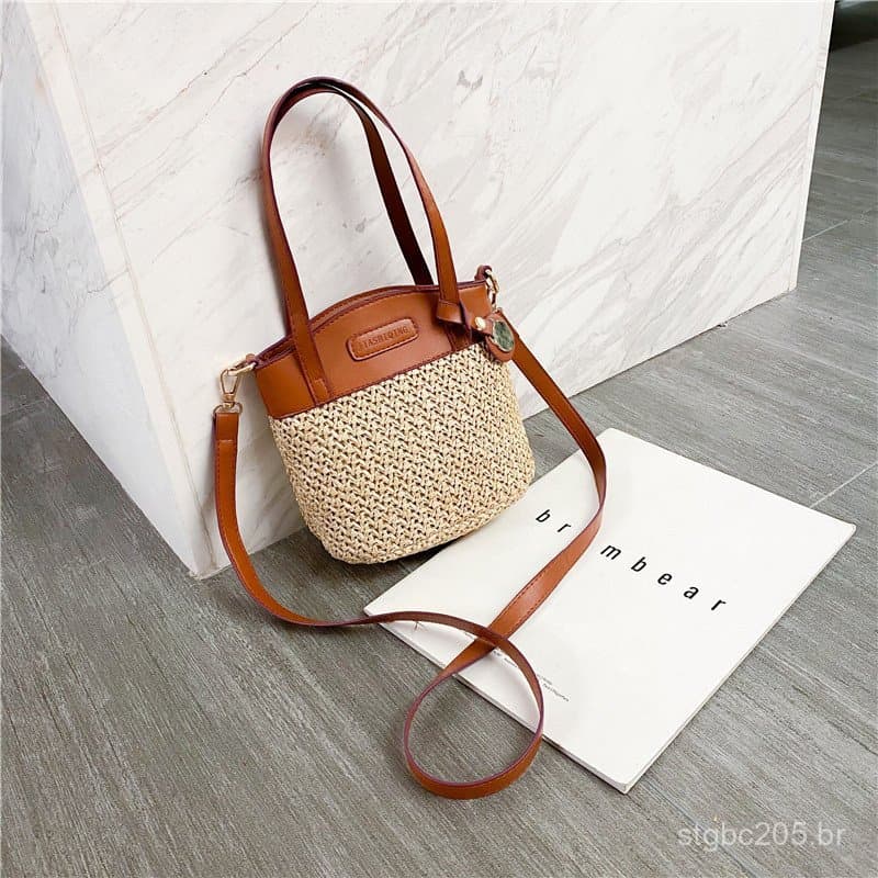 Bolsa de palha grande estilo floresta de verão para mulheres, nova bolsa transversal artesanal de 2020, bolsa de praia p