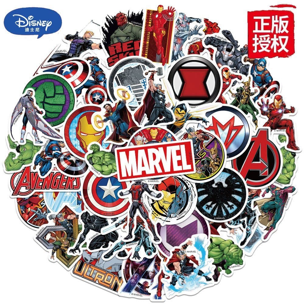 50 adesivos de graffiti dos Vingadores da Marvel para refrigeradores e malas, à prova d'água, oficialmente licenciados p