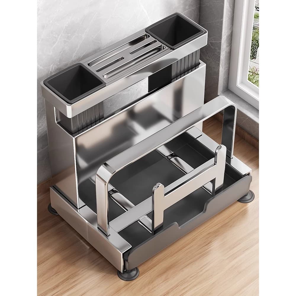 Rack de faca de cozinha em aço inoxidável, bancada, faca de cozinha, tábua de corte, tampa de panela, gaiola de pauzinho