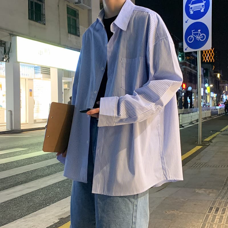 Puro x puro ≈アュ Camisa masculina muito fada jaqueta superior na moda versão coreana estilo Hong Kong camisa solta Puffer