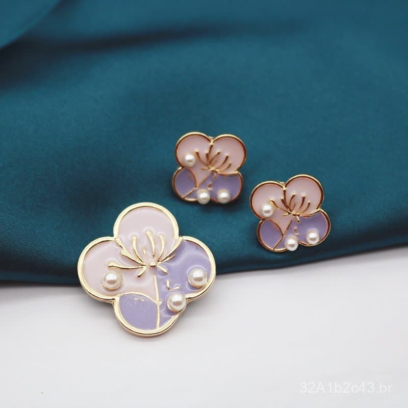 Broche Vintage Artístico Simples de Flor Esmaltada com Pino de Prata 925, Brincos Elegantes em Forma de Pétala, Broche Ú