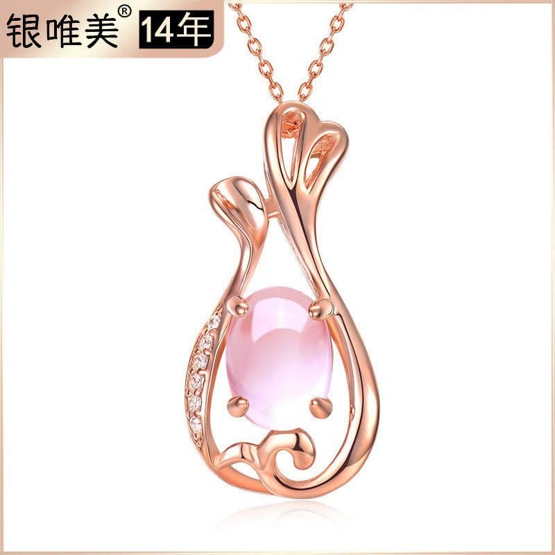 Colar de prata 925 com pingente de cristal rosa, colar de moda estilo coreano, joias por atacado, presente de cristal de