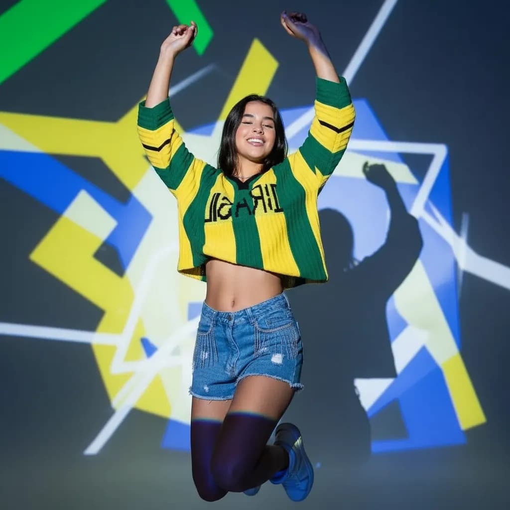 Blusa Cropped Decote V Tricô Torcida Brasileira Feminino