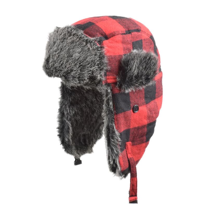 Gorro de Esqui Xadrez para Proteção de Orelhas no Inverno-***-&&-