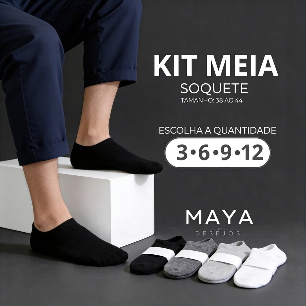 Kit com Pares de Meia Soquete Cano Curto Masculina Algodão Anatômico
