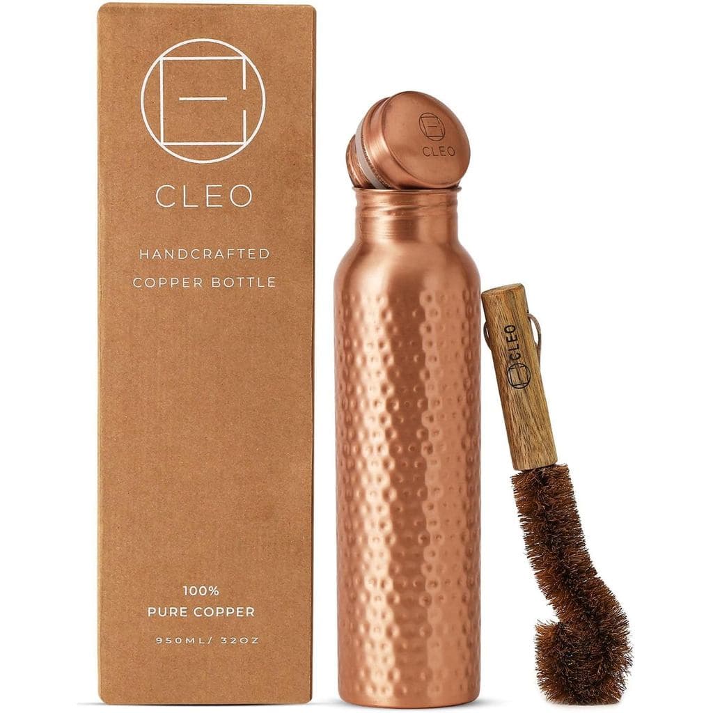 Garrafa de Água de Cobre Puro, 950ML (32.5Oz) - Recipiente de Cobre Martelado Feito à Mão - Garrafa de Água Isolada Cert