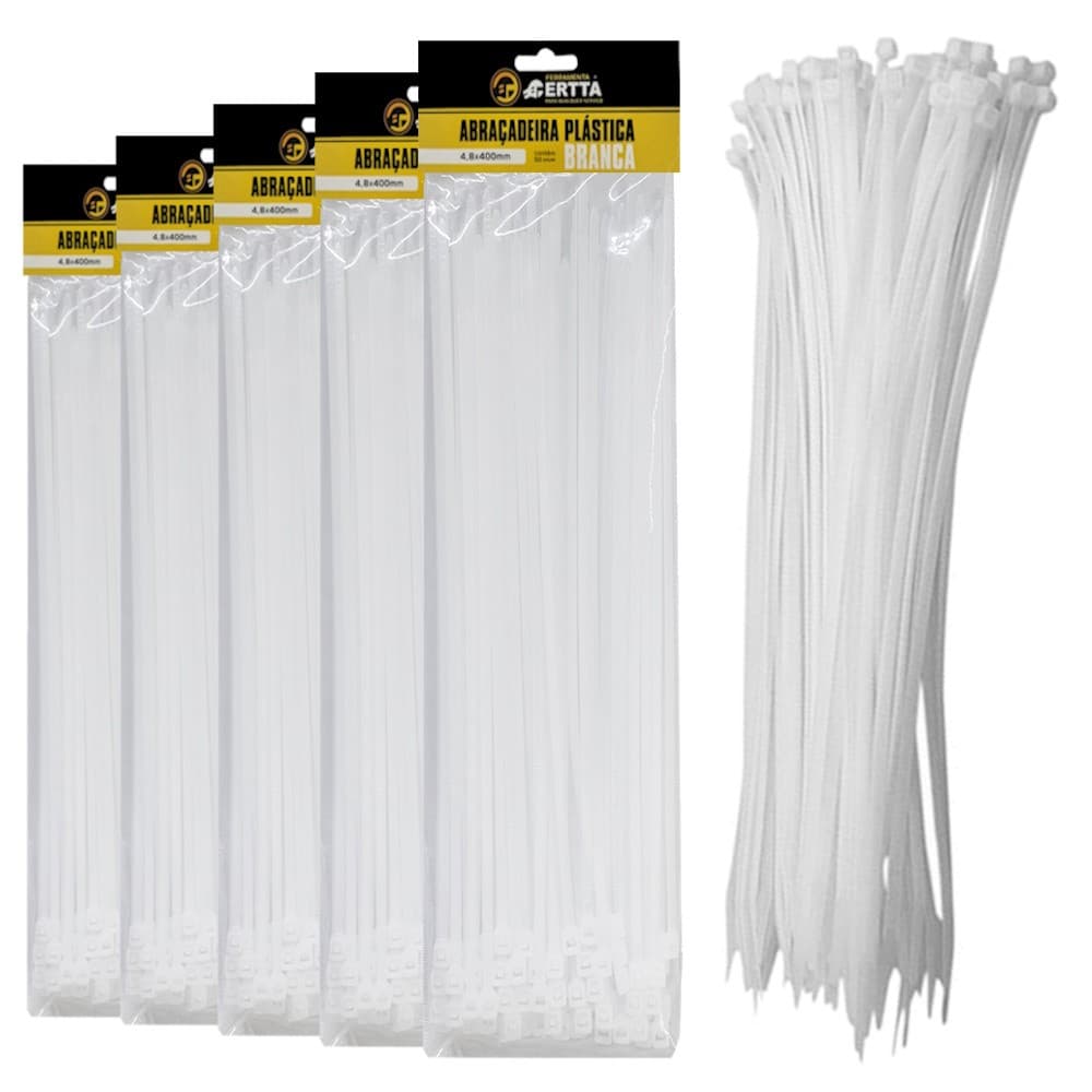 5 Pacotes 50 Abraçadeiras Lacre Nylon Enforca Gato Cinta Plástica 4,8x400 Fita Hellerman 40cm 250un