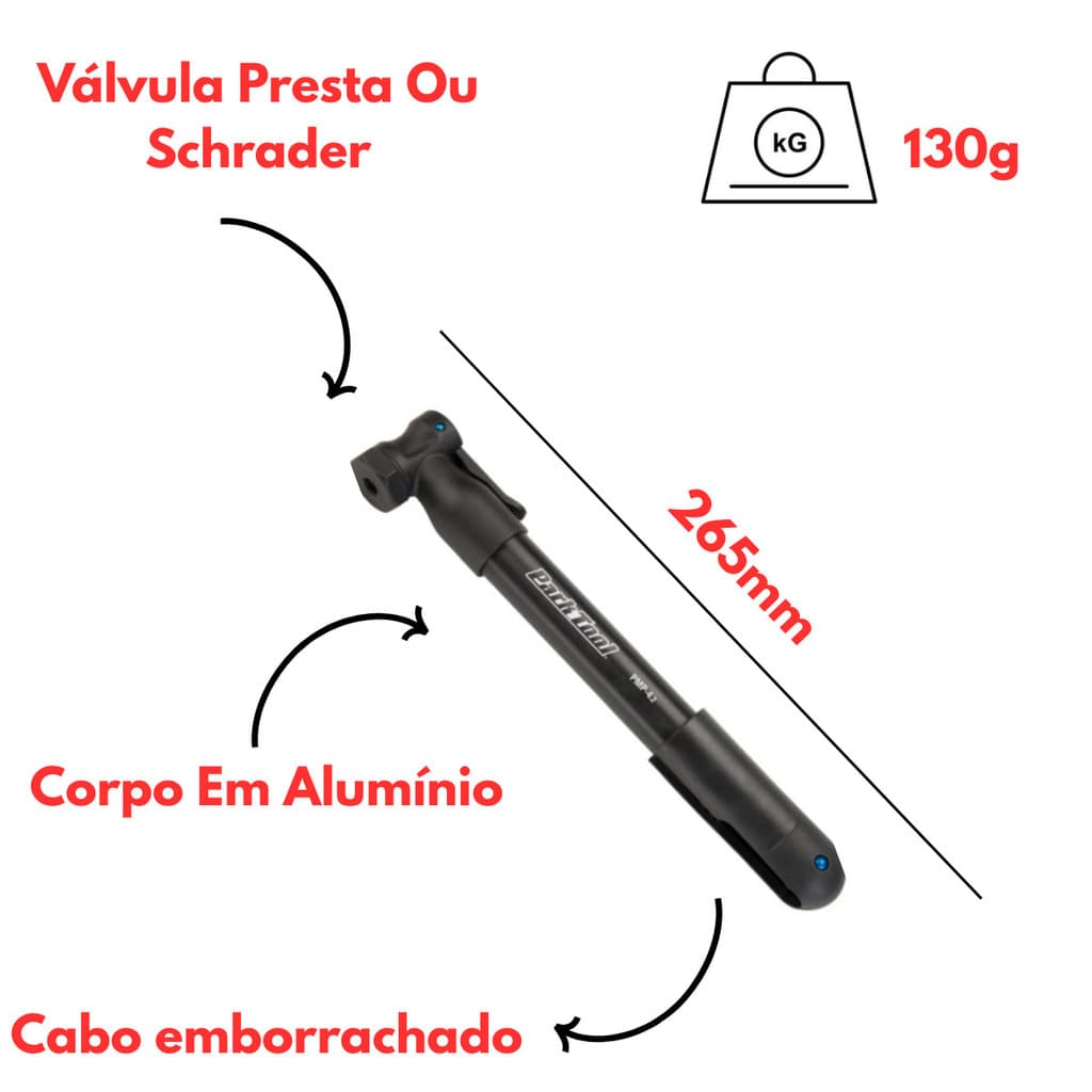Bomba De Ar Bike Park Tool 90PSI 4.2pmp Bico Grosso/ Fino