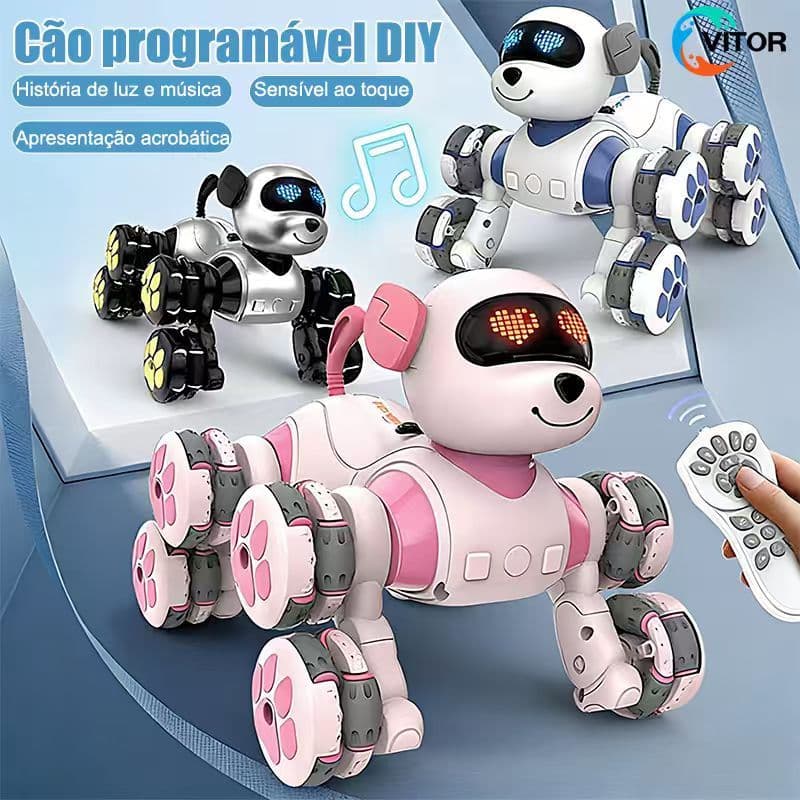 Cachorro Robô Inteligente com Controle Remoto – Pet Interativo Programável que Dança e Canta para Crianças 3–8AnoS VITOR