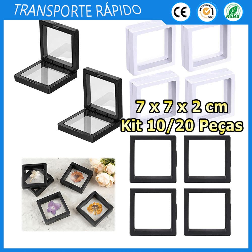 10/20 Peças Caixa expositora com moldura flutuante 3D,caixa para guardar joias,película PE transparente,7x7x2cm