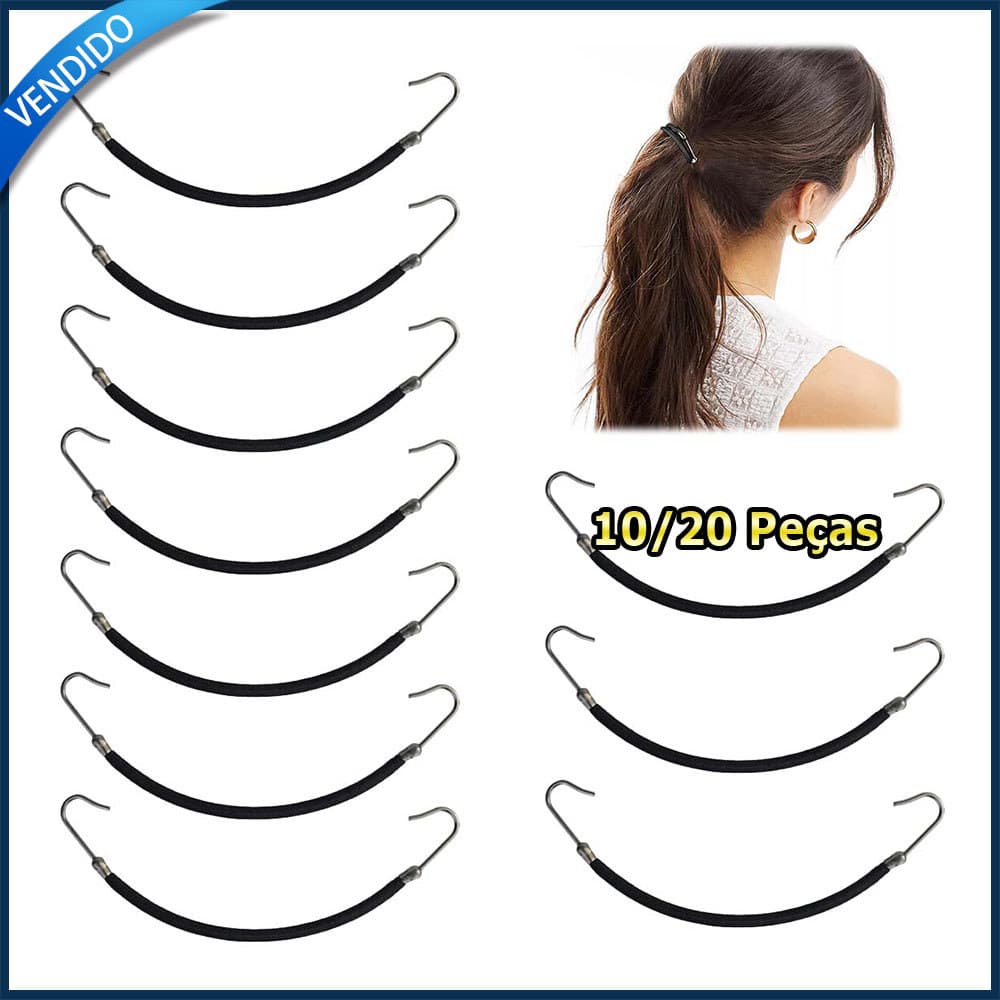 Kit 10/20 Grampos elásticos com gancho,elásticos para penteados latinos,penteados femininos e para adolescentes Preto