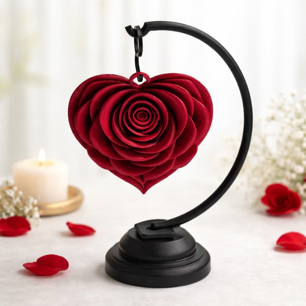 Enfeite Coração Rosa Vermelha Decorativo Suporte Ornamento Romântico Namorada