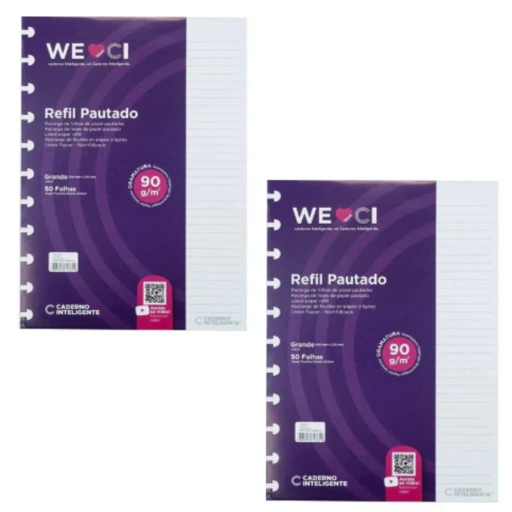 KIT 2 REFIL P/ CADERNO INTELIGENTE GRANDE PAUTADO 90GR