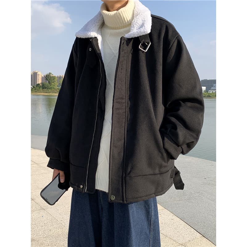 Jaqueta acolchoada de lã de cordeiro masculina versão coreana na moda espessada quente acolchoada jaqueta inverno bonito