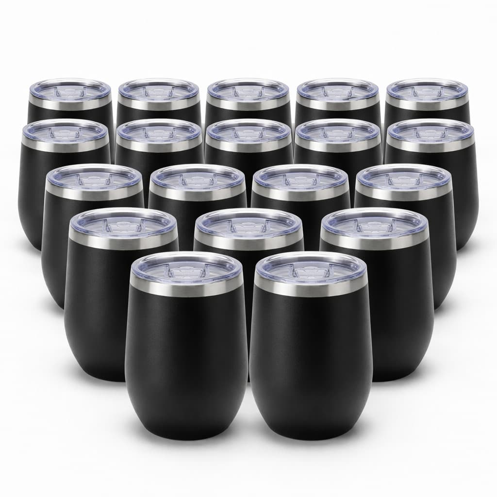kit 20 Copo Térmica 360Ml BPA Free Tampa Deslizante Preto Branco Carro Escritório