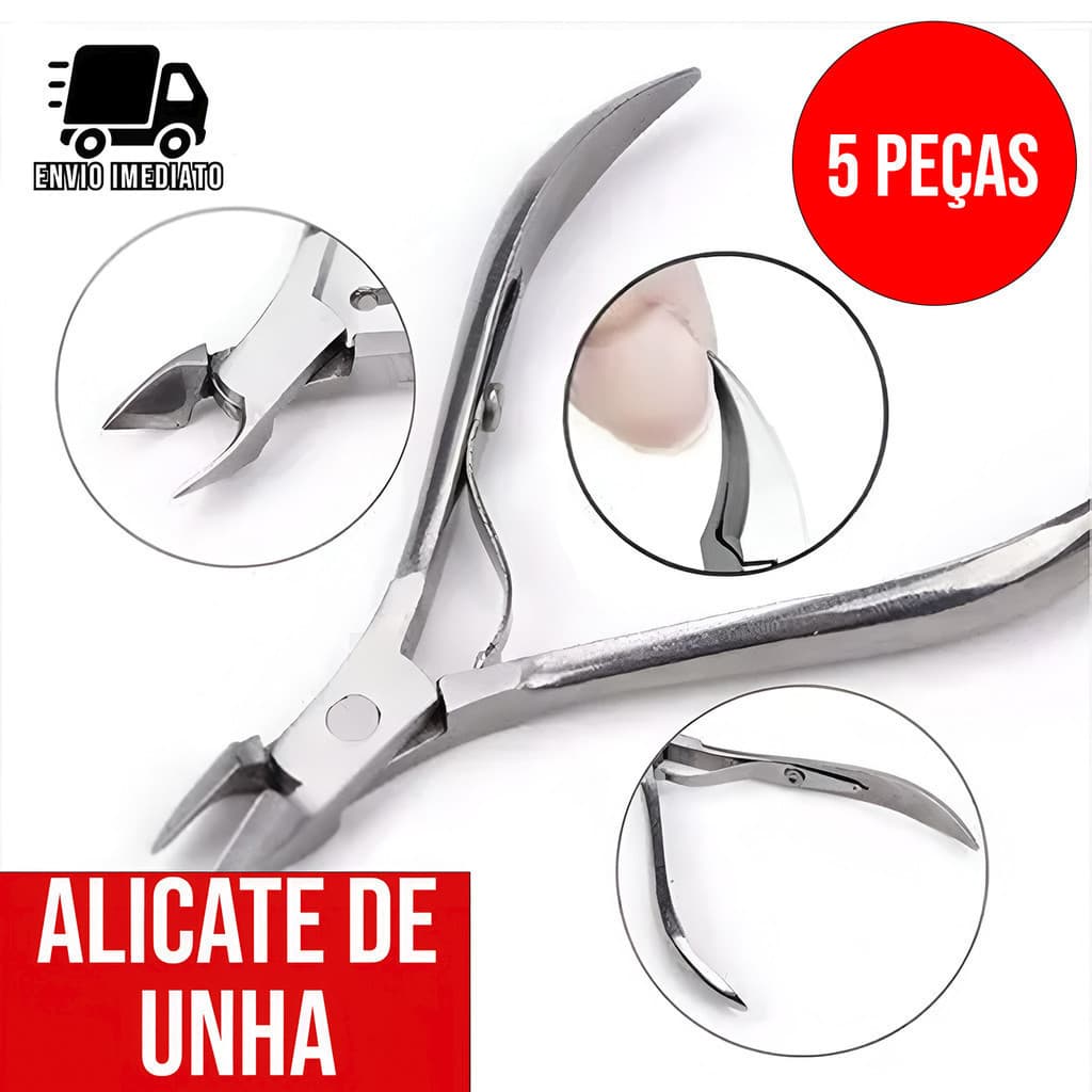 Kit 5 Alicate de Unha Profissional Inox Cortador de Unhas Manicure e Pedicure