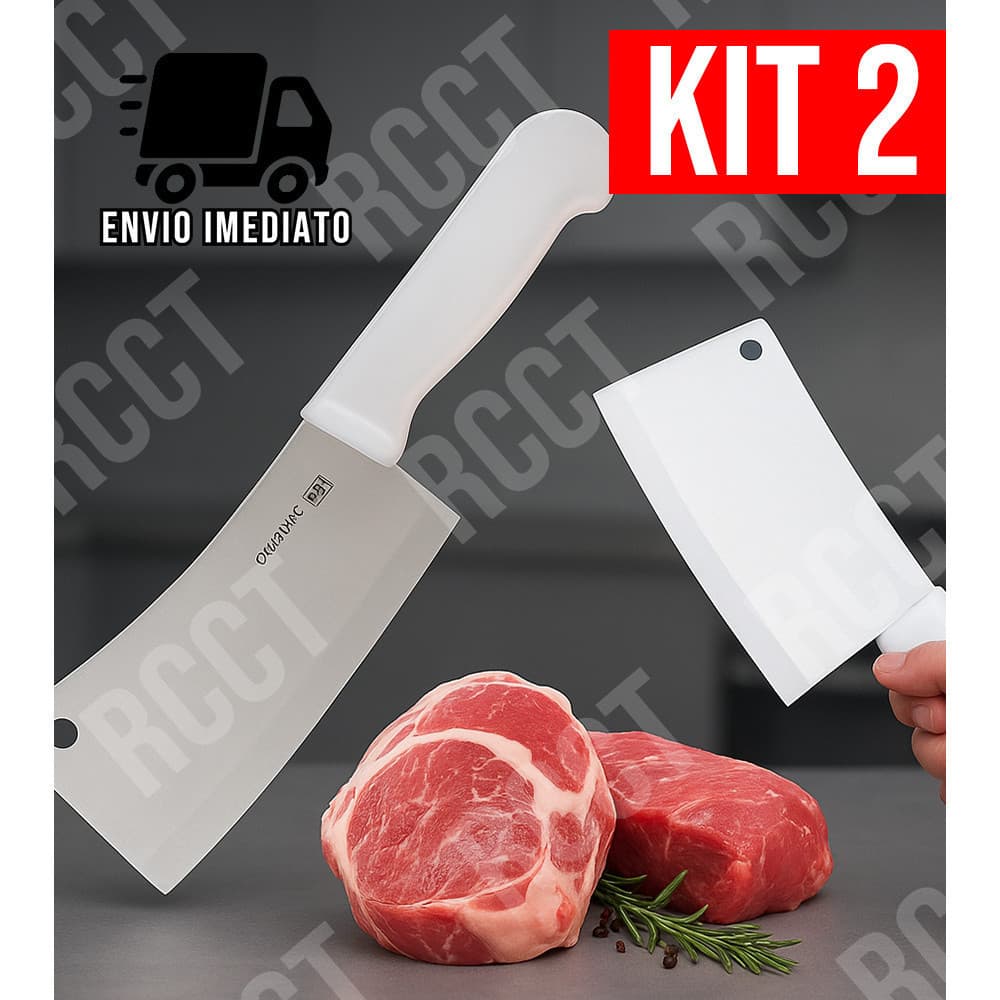 Kit 2 Cutelo Profissional Aço Inox Machadinha Robusta para Corte de Carne