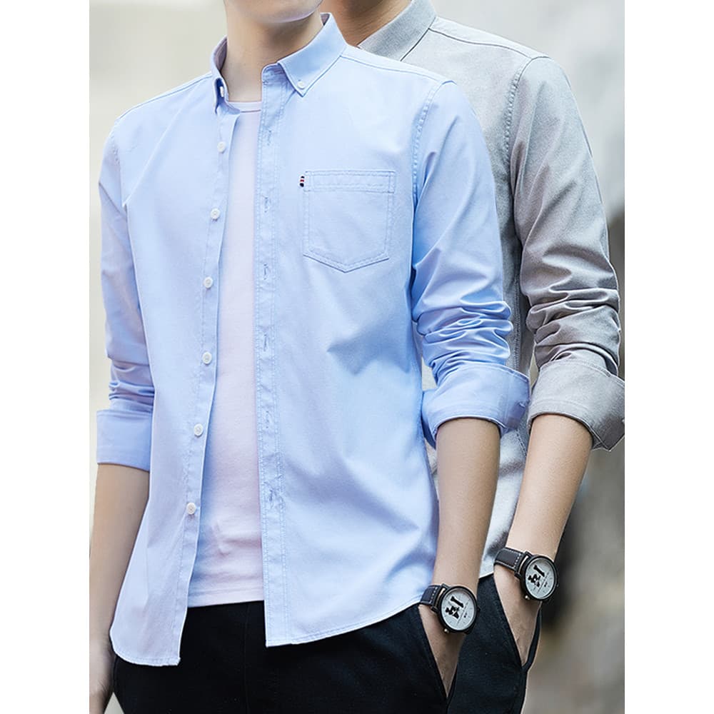 Primavera camisa de manga comprida masculina negócios urbanos camisa Casual juventude não-ferro branco moda Polegada cam
