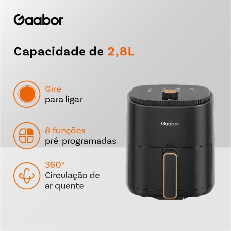 Gaabor Air Fryer 2.8L Circulacao Ar 360° Cozimento Uniforme Timer Antiaderente AF-35M02A
