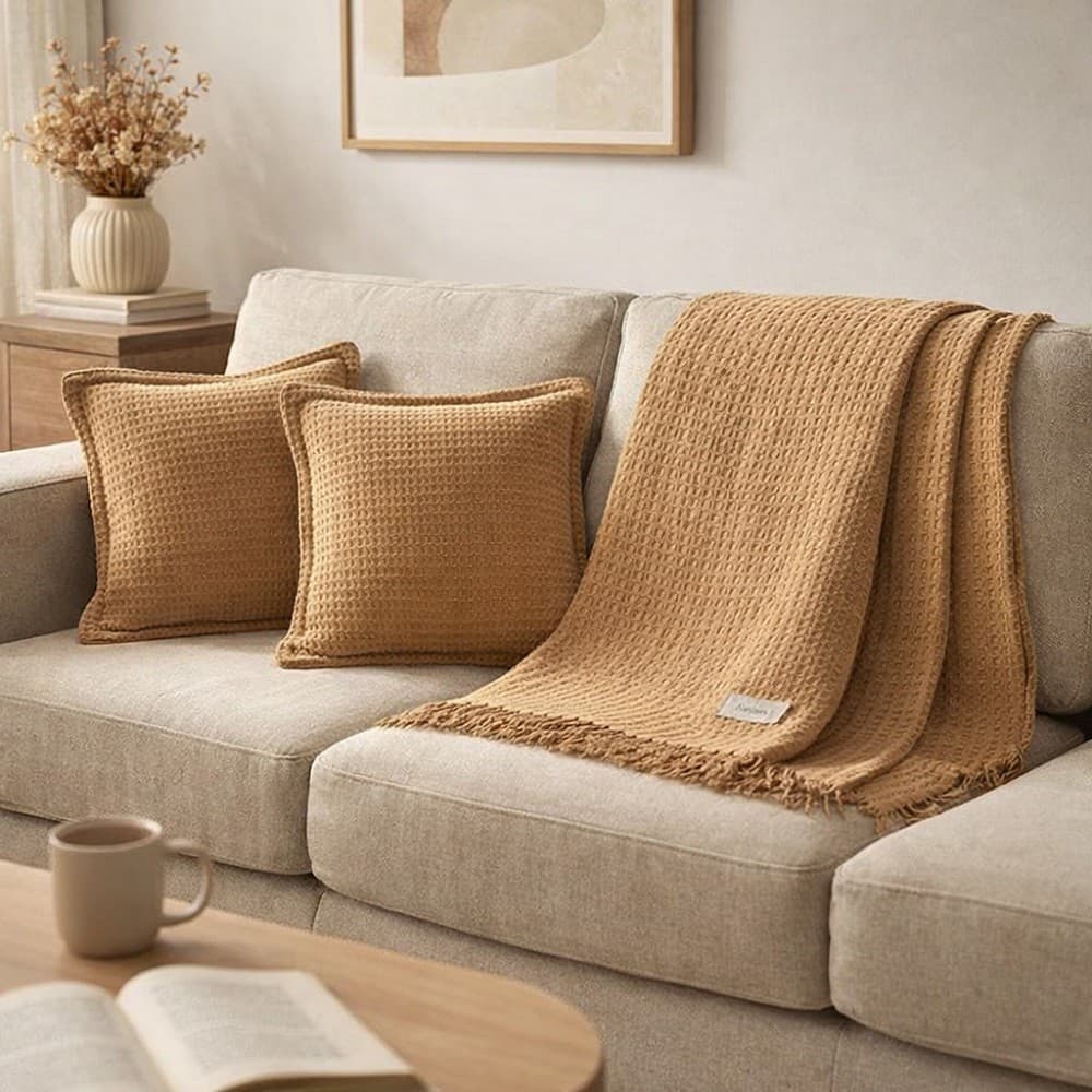 Kit Manta Sofa + 2 Almofadas Karsten Atlanta 100% Algodão Toque Macio Decoração