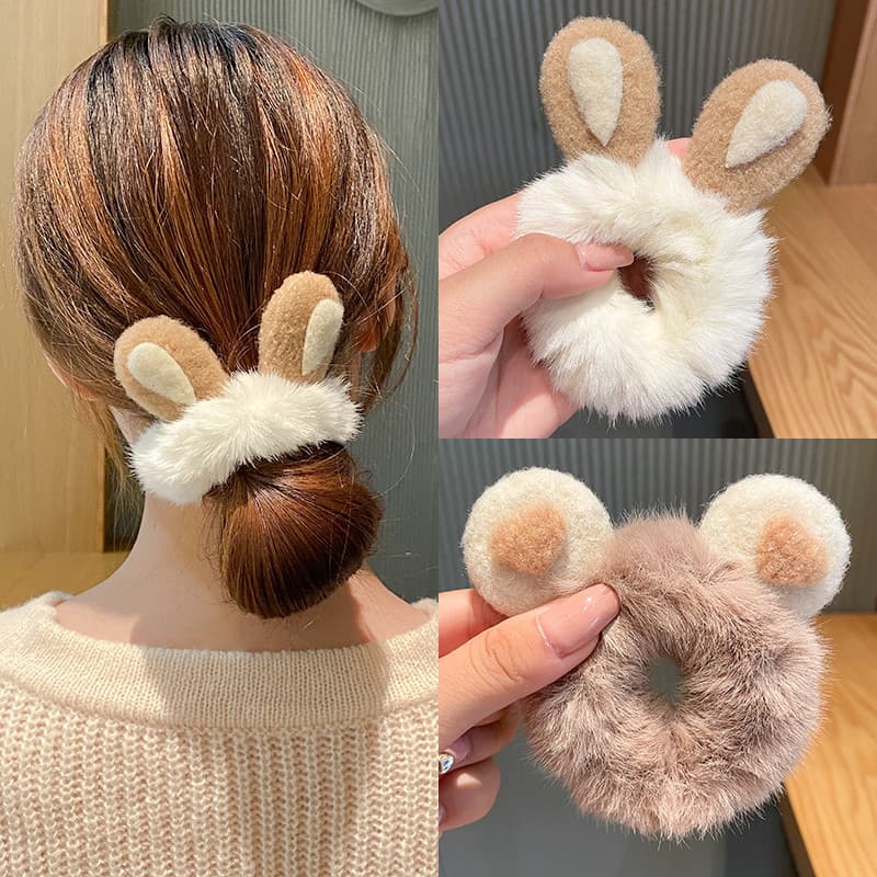 Orelha de coelho anel de cabelo de pelúcia menina outono inverno amor bonito japonês borracha bola cabeça gravata cabelo