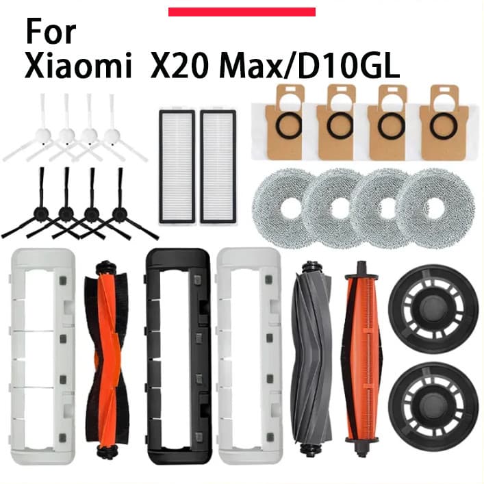 Componentes essenciais para os acessórios do robô aspirador Xiaomi X20 Max/X20 Pro/D109GL: escova principal, escova late