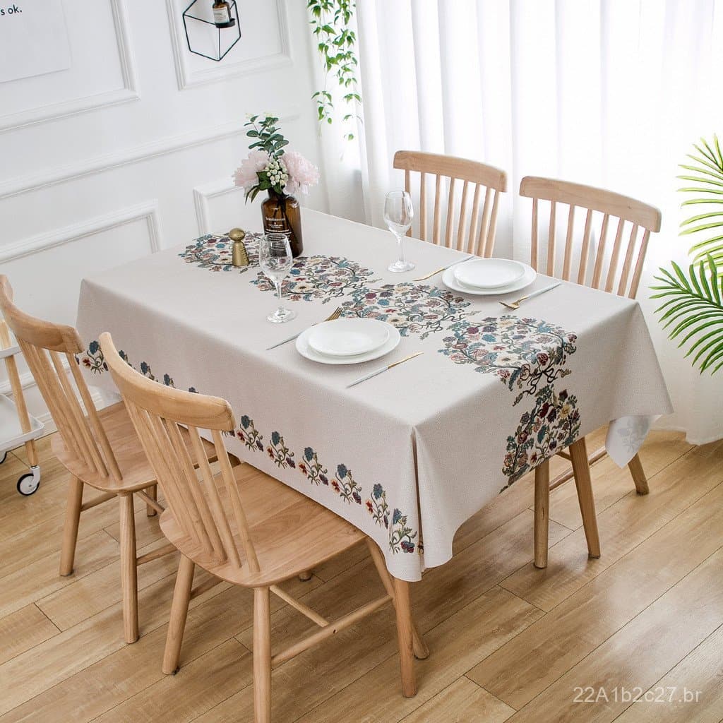 Toalha de mesa nórdica em PVC, estilo europeu, imitação de algodão-linho, à prova d'água e à prova de óleo, lavável, par