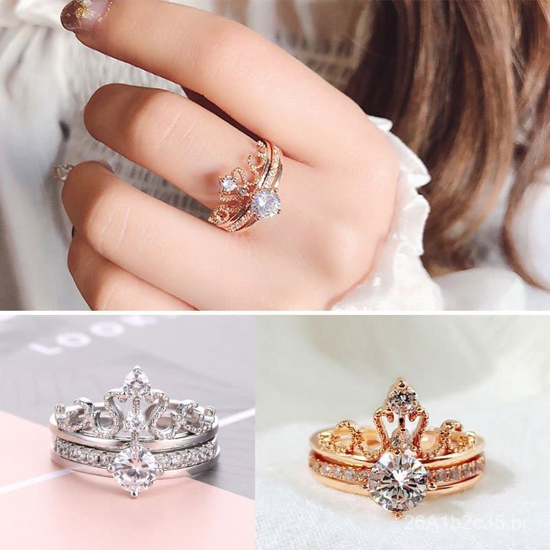 Anel de coroa destacável de duas peças moderno para mulheres, anel combinado dois em um de estilo coreano para o dedo in