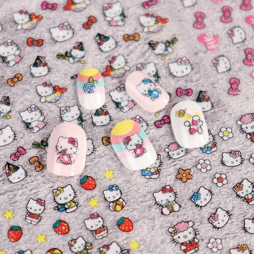 Conjunto de Adesivos para Unhas Hello Kitty para Crianças, Decalques Adesivos para Unhas, Adesivos Decorativos à Prova d