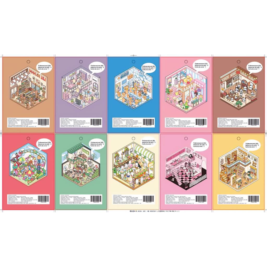 KIT10 Adesivos 3d Miniatura 10 grande Cenário De Paisagismo Kawaii Fofo DIY Scrapbooking + Pinça