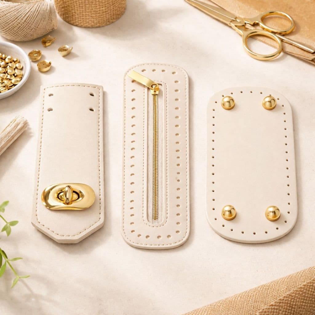 Kit 3 Itens Para Bolsas Crochê Artesanato 25x10 com Zíper Fundo Pezinho e Lapela Fecho Luxo