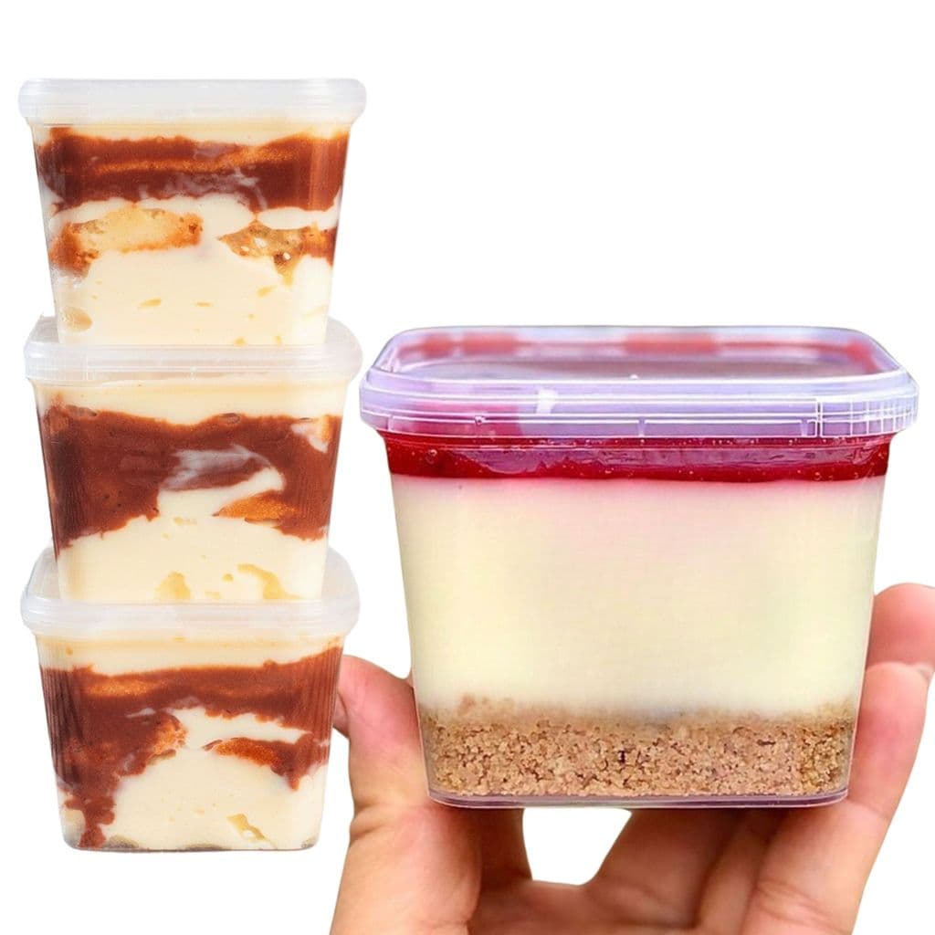 60un Embalagem Bolo De Pote Com Lacre Quadrado Atacado 250ml Descartável