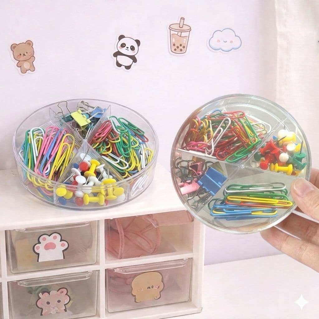 Conjunto 100 Peças Clips Prendedor de papel e Alfinetes Coloridos com Estojo Organizador
