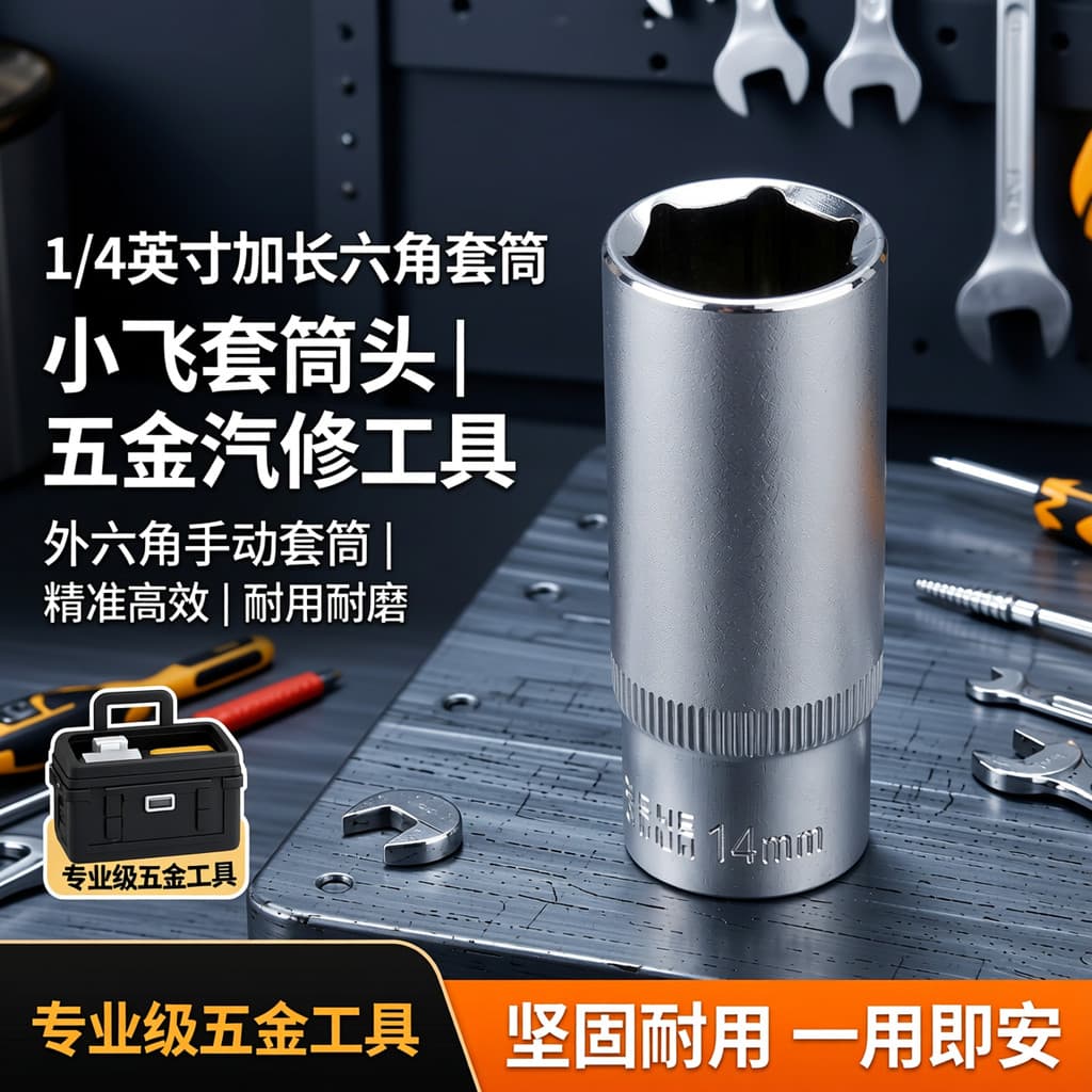1/4 soquete hexagonal estendido Xiaofei cabeça de soquete hexágono externo Manual soquete ferramenta reparo automóvel