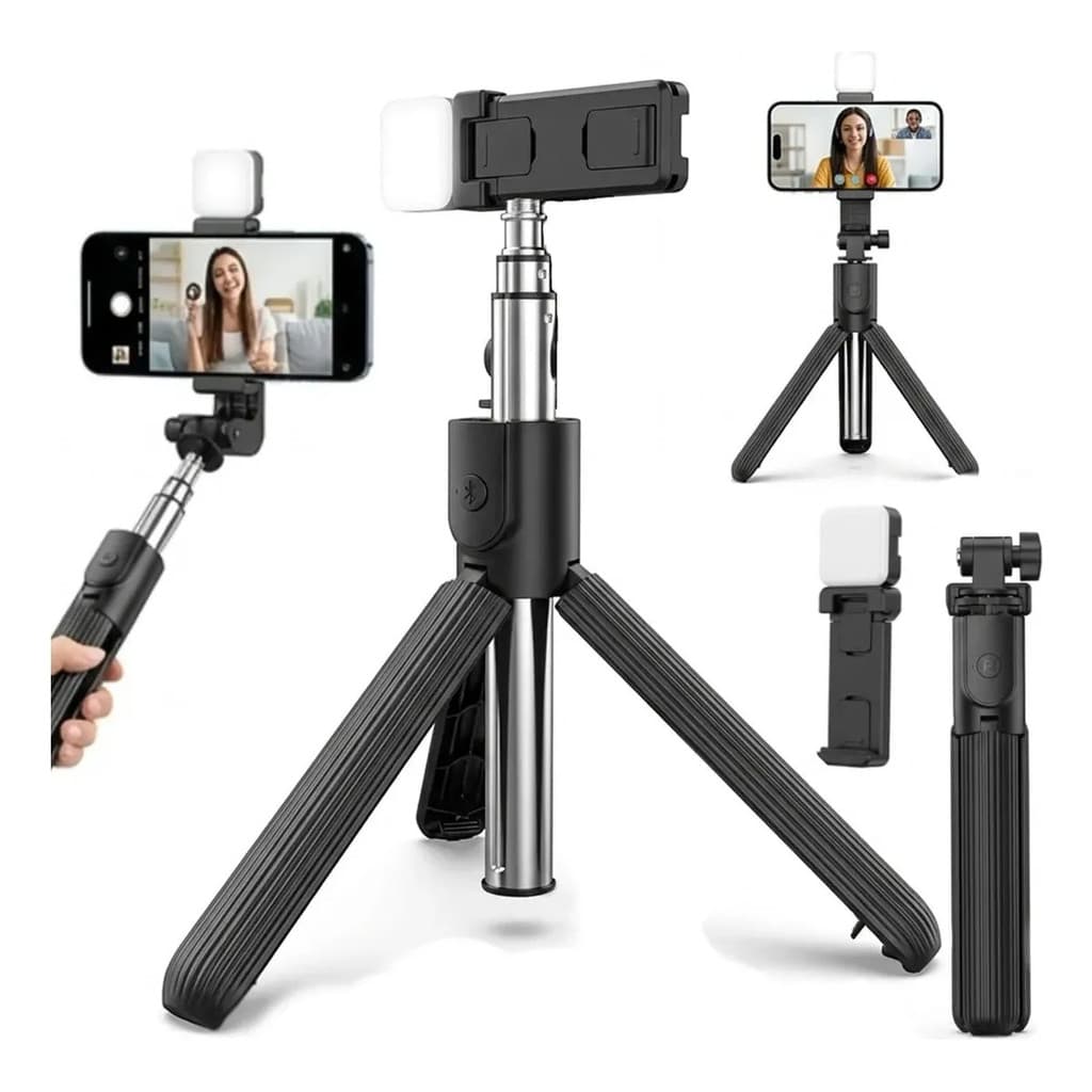 Bastão Selfie Tripé Celular Com Luz Led E Controle Bluetoot