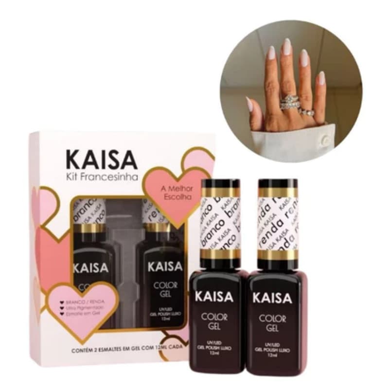 Kit Francesinha 2 Esmalte Em Gel Kaisa Luxo Para Unhas De Gel Branco Renda Uso Profissional