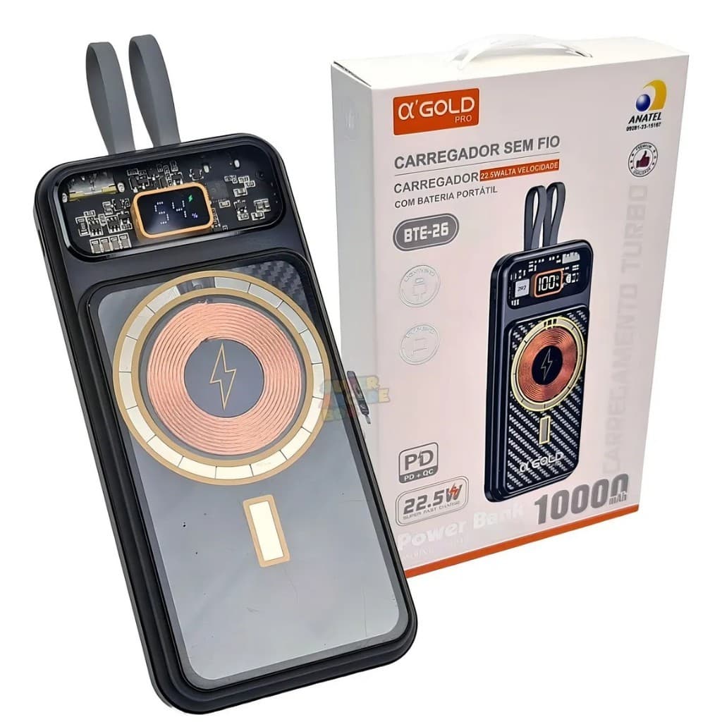 Carregador Portátil Power Bank Indução Magnético 10000mah Portátil Universal BTE-26