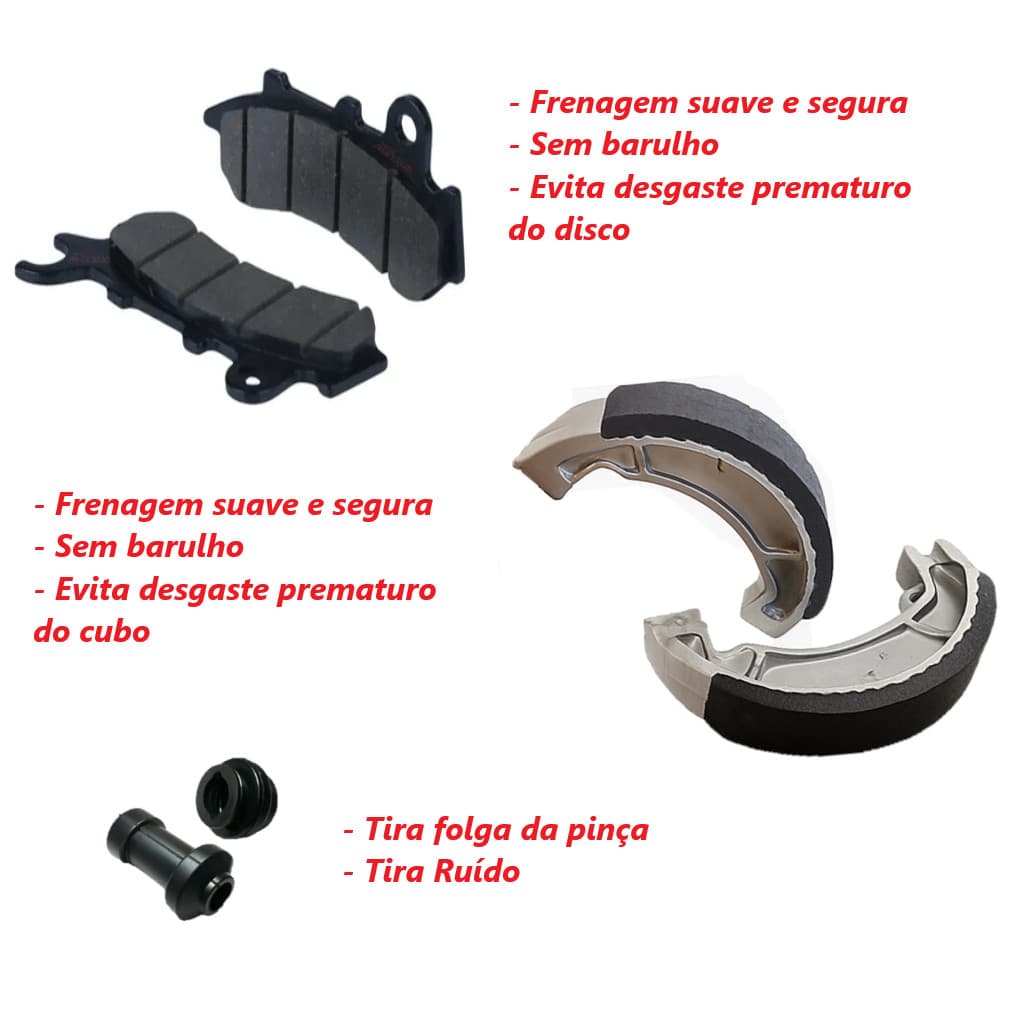 Kit Pastilha Dianteira Lona Patim Tambor Reparo Freio Titan Fan Cargo Start 160 CBS 18 em diante