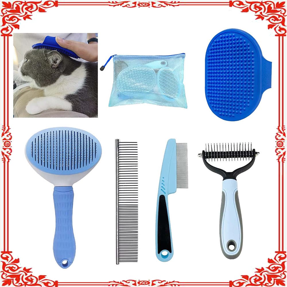 Escova de cabelo para animais de estimação, conjunto de 5 peças, escova para cuidados com os cabelos de animais de estim