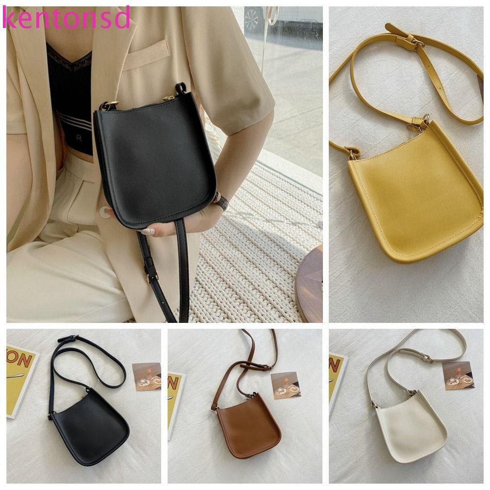 Pequena Bolsa Quadrada KENTONSD, Bolsa de Ombro Preta, Feita de Couro PU Branco, Adequada para Celular Bolsa Transvers