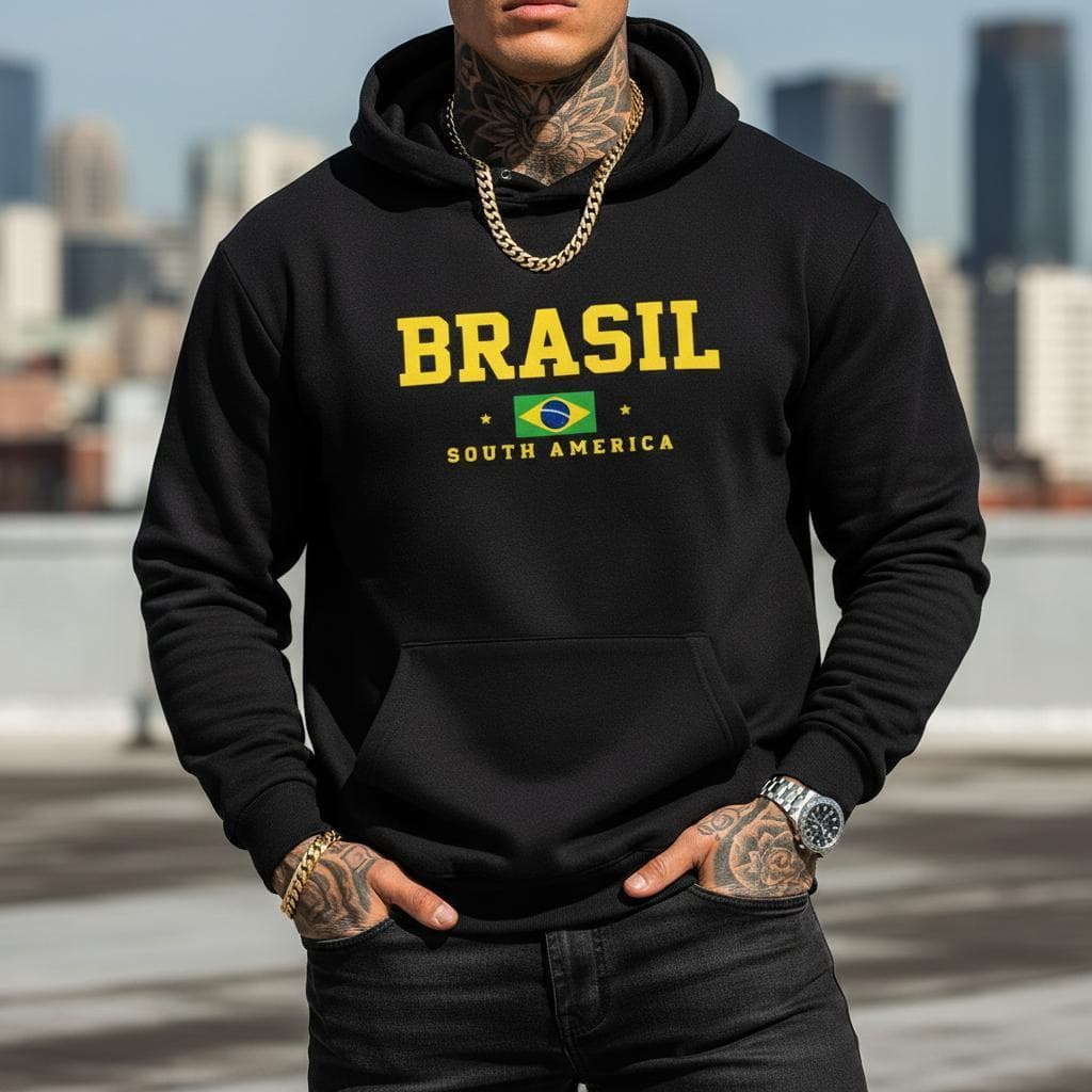Moletom Canguru Masculino  Bolso Capuz Unissex Brasil Esportes Confortável