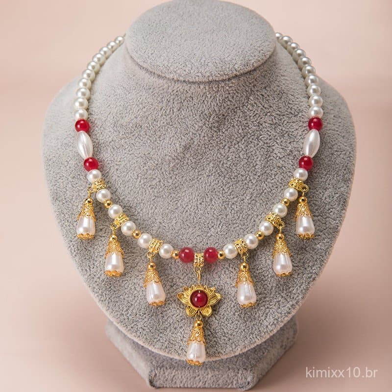 Colar Hanfu de estilo antigo, joia clássica para trajes, elementos Han de estilo chinês com toque de fada, acessório par
