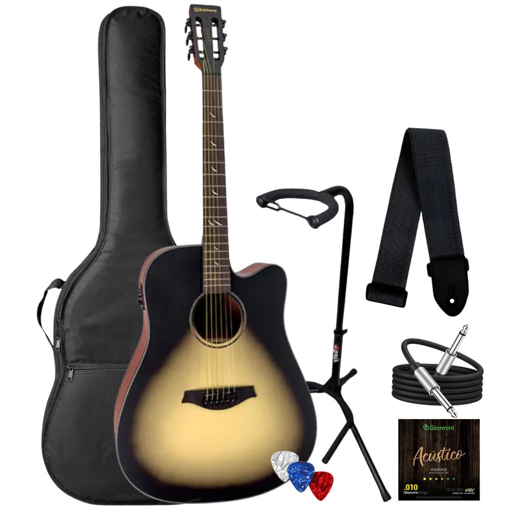 Kit Violao Waldman Blastone Dcex 641 Dark Aço + Capa Suporte Cabo Correia Palhetas