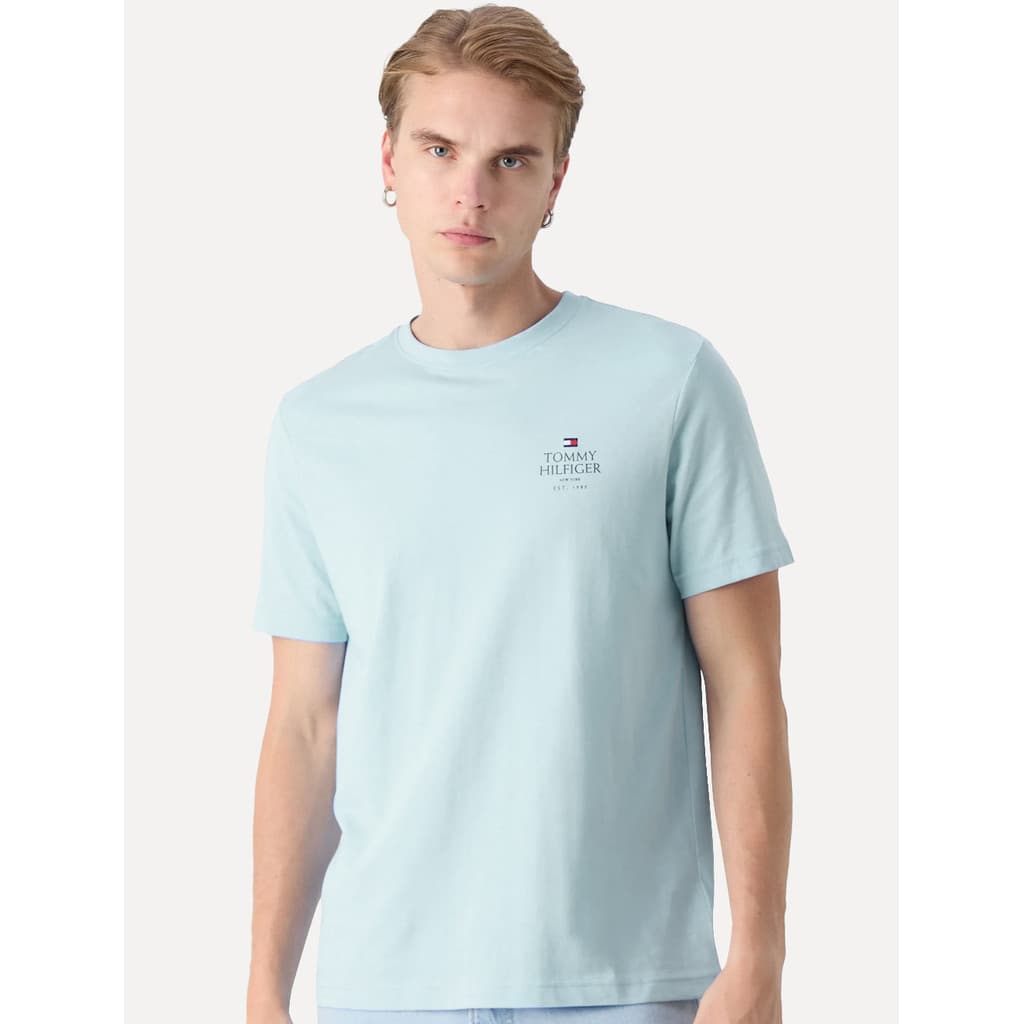 Camiseta Tommy Hilfiger Original Masculina Stack Brand Love Azul Claro