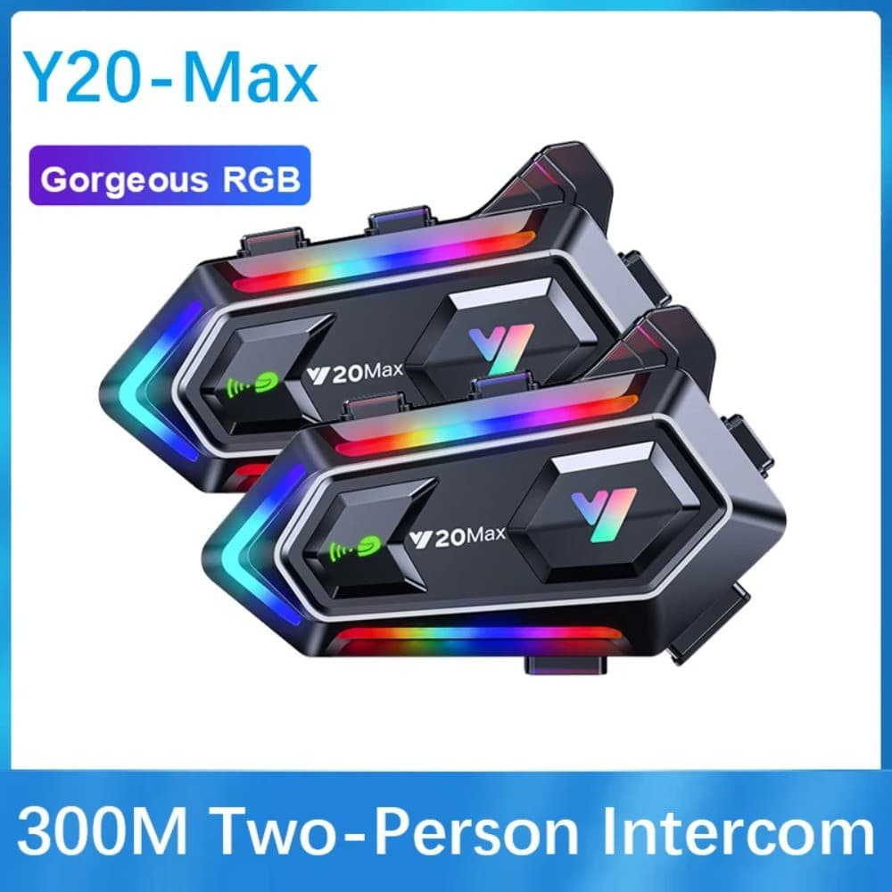 Y20 MAX Capacete Da Motocicleta Bluetooth Fone De Ouvido Interfone RGB Efeito Luz Colorido V5.3 1000mAh Bateria Com Mist