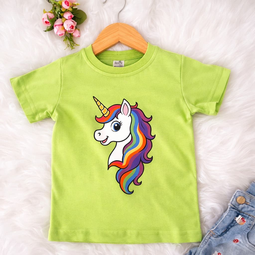 Camiseta Blusa para Meninas Desenho Unicórnio 100% Alogodão Arco-íris