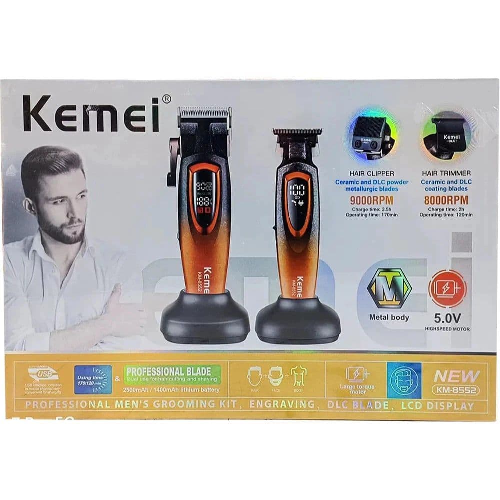 Kit Máquina De Cortar Cabelo Acabamento  Km- 8552 9000 Rpm Bivolt Azul 110v/220v
